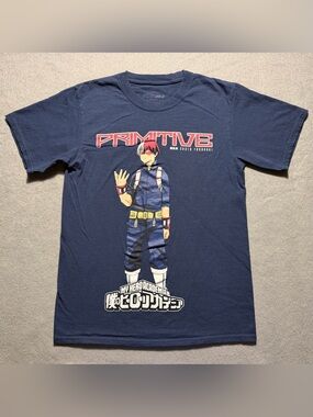 Primitive x My Hero Academia Shoto Todoroki Navy T Shirt Mens Anime Streetwear